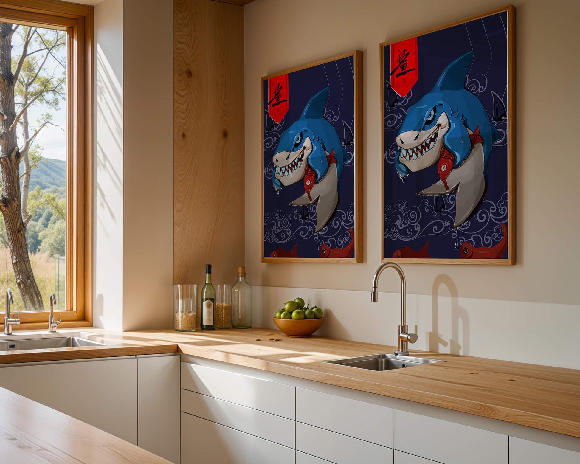 Playful illustration of a cartoon shark with nautical elements