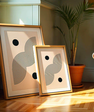 Abstract Minimalist Art with Black Wavy Lines and Circles - Mi tienda