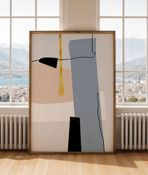 Abstrakte geometrische Kunst mit blauen und goldenen Akzenten