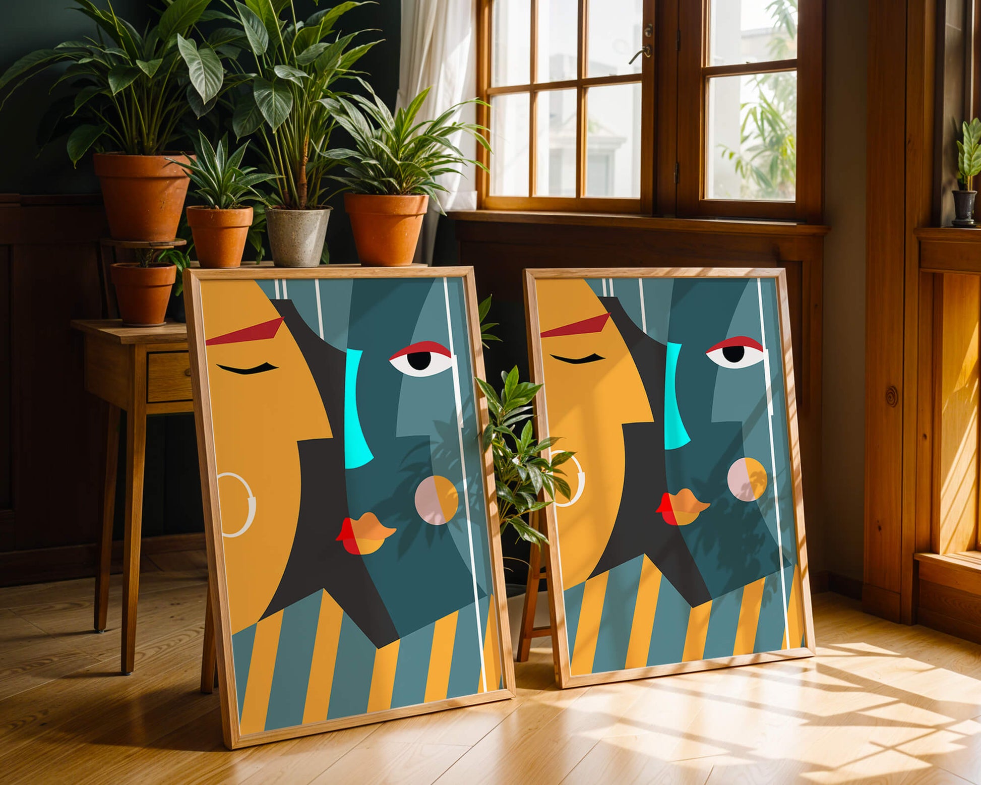 Arte geométrico abstracto con colores y formas audaces