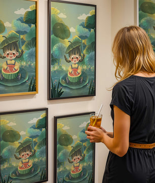 Charming illustration of a child enjoying watermelon amidst whimsical nature