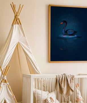 Majestic Black Swan Under Starry Night Sky with Golden Accents - Mi tienda