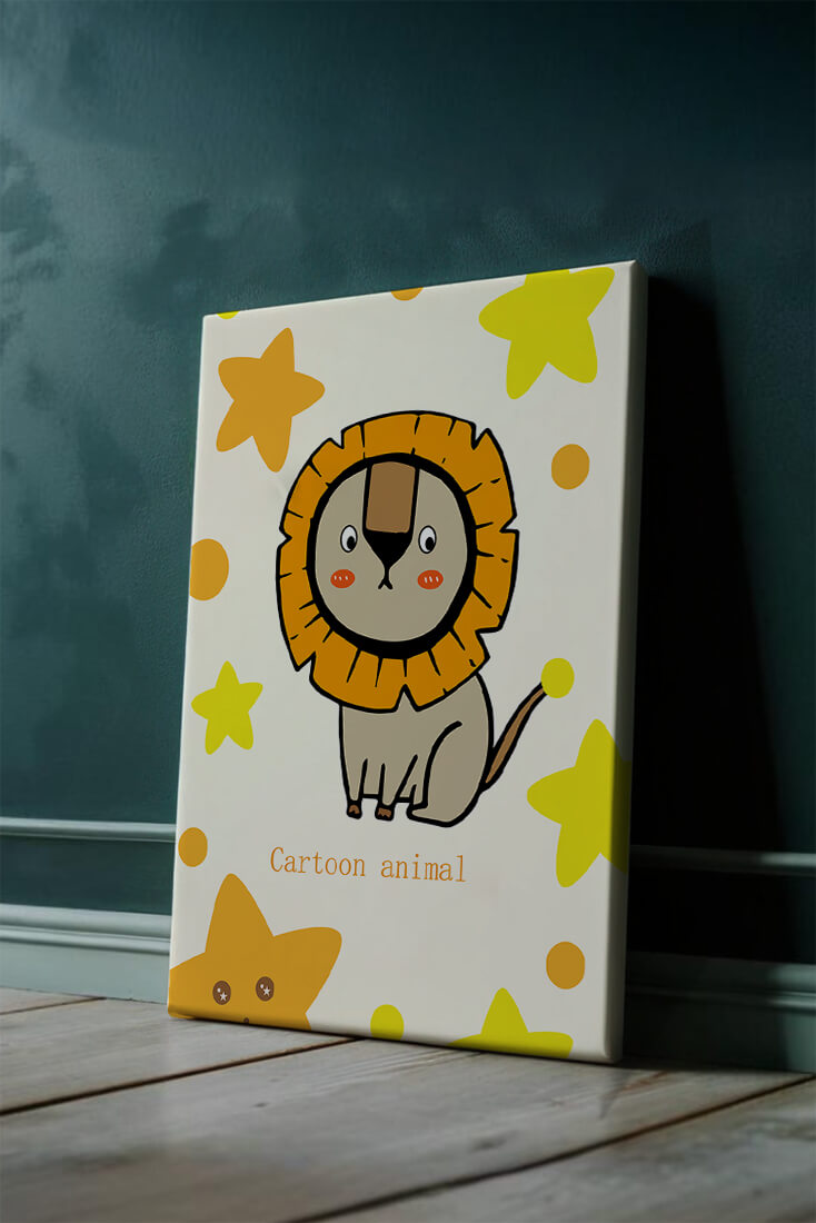Cute cartoon lion illustration with stars for children's room