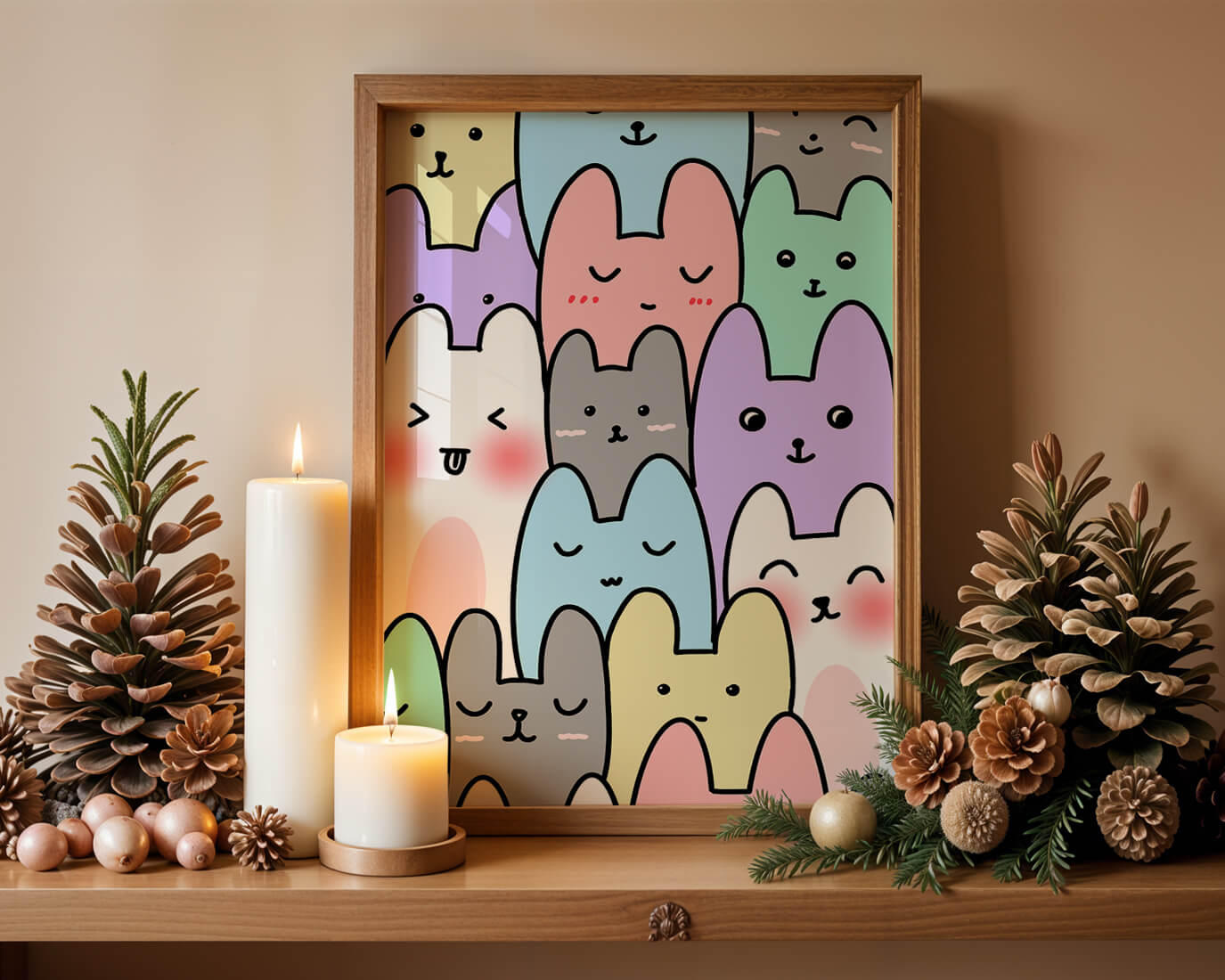Colorful cartoon animal pattern with smiling faces