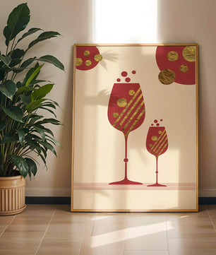 Stylish wine glasses with gold accents and a festive theme