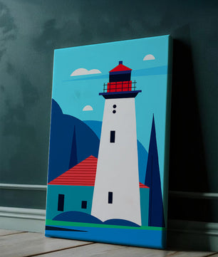 Illustration moderne d'un phare avec des couleurs vives