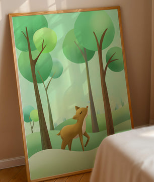 Gentle Deer and Butterfly in a Lush Forest Setting