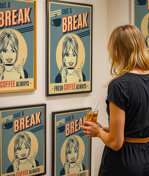 Retro Coffee Break Poster with Woman Holding a Cup - Mi tienda