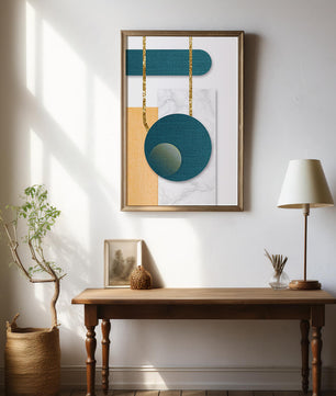 Abstract geometric design with gold accents and textured elements