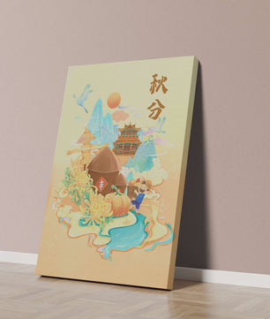 Charming autumn scene with traditional elements and nature motifs