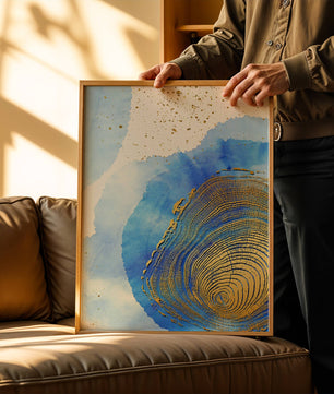 Abstract Watercolor Art with Gold Accents and Circular Pattern Design - Mi tienda