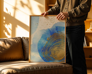 Abstract Watercolor Art with Gold Accents and Circular Pattern Design - Mi tienda