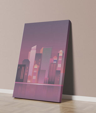Modern Abstract Cityscape at Sunset with Reflective Water - Mi tienda