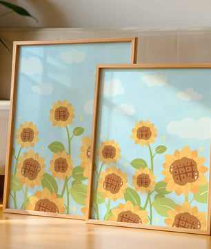 Sunflowers Under Blue Sky with Floating Clouds