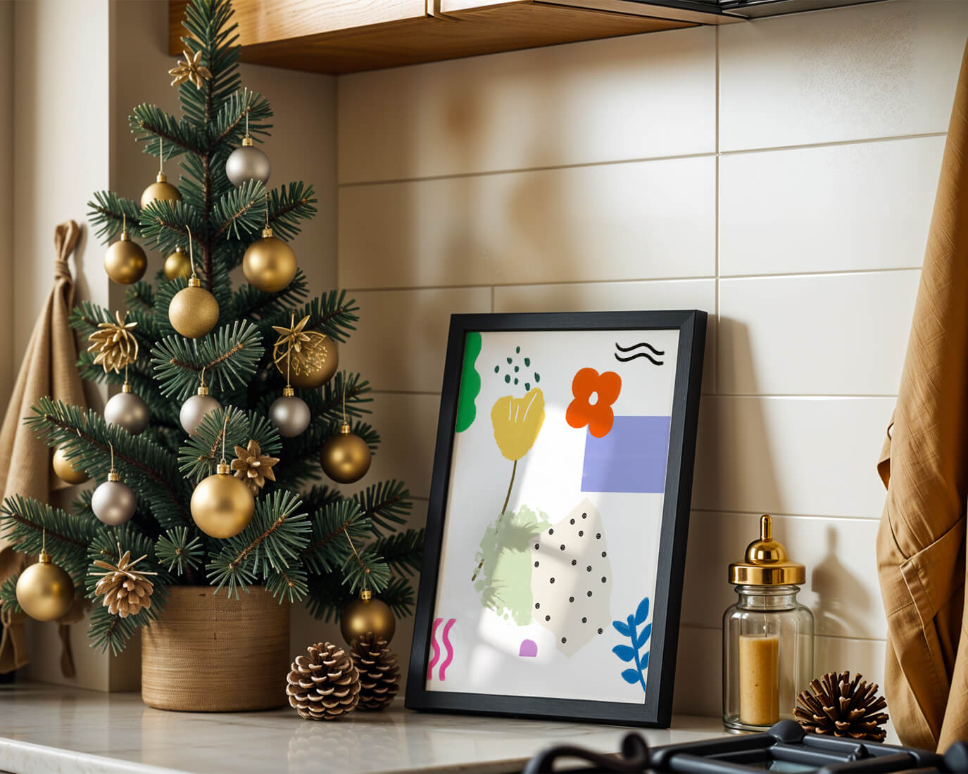 Abstract floral design with colorful geometric shapes