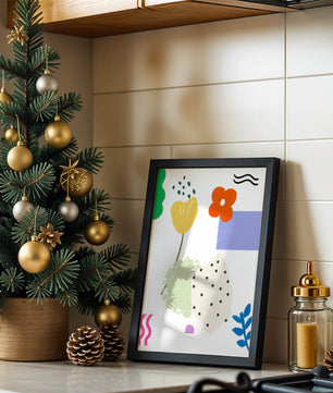 Abstraktes Blumendesign mit bunten geometrischen Formen