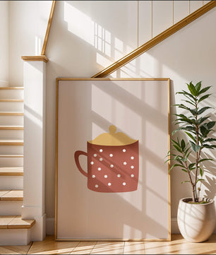 Decorative polka dot mug with yellow lid illustration
