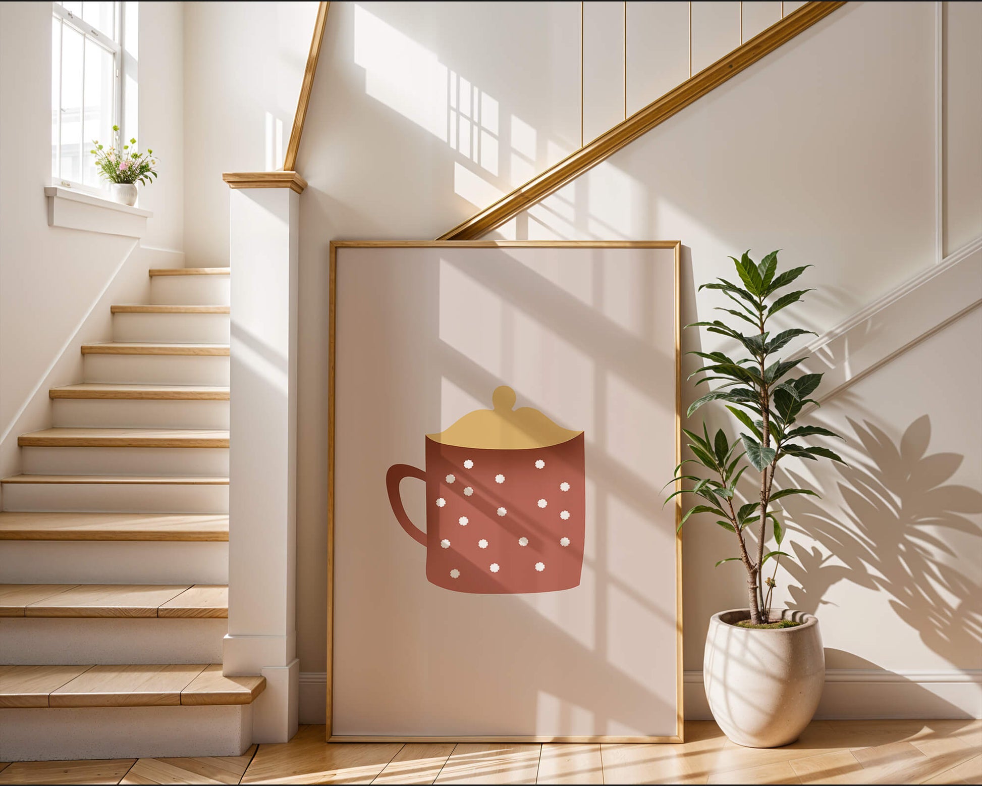 Decorative polka dot mug with yellow lid illustration