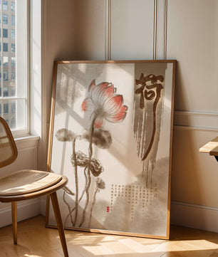 Lotus Flower with Asian Calligraphy in Watercolor Style - Mi tienda