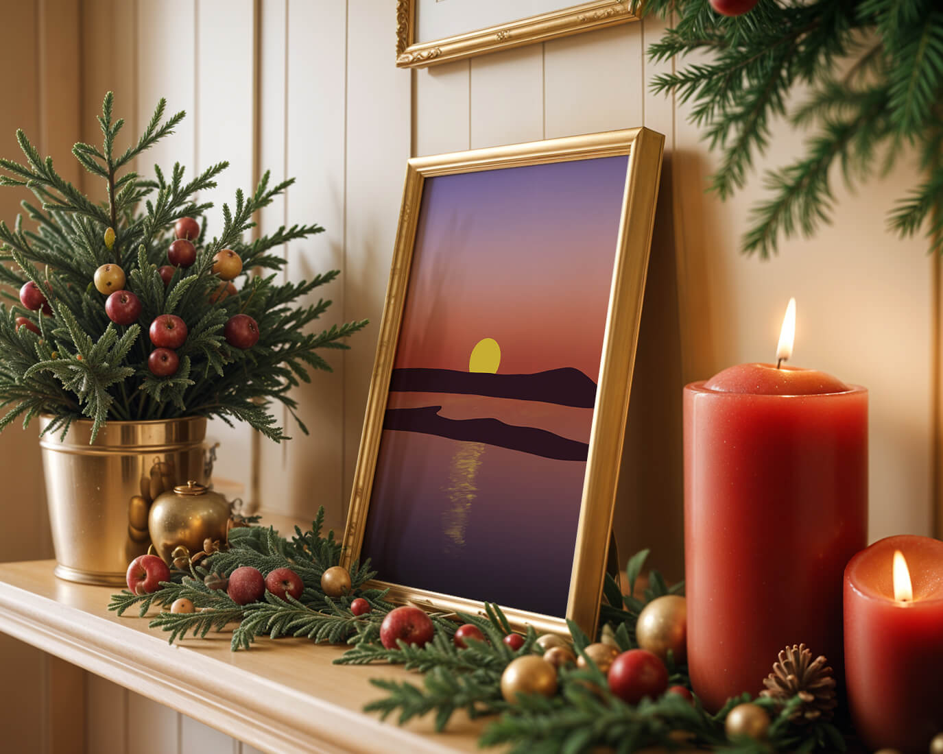 Sunset Over Tranquil Water with Vibrant Sky