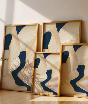 Lignes fluides abstraites sur fond bleu foncé