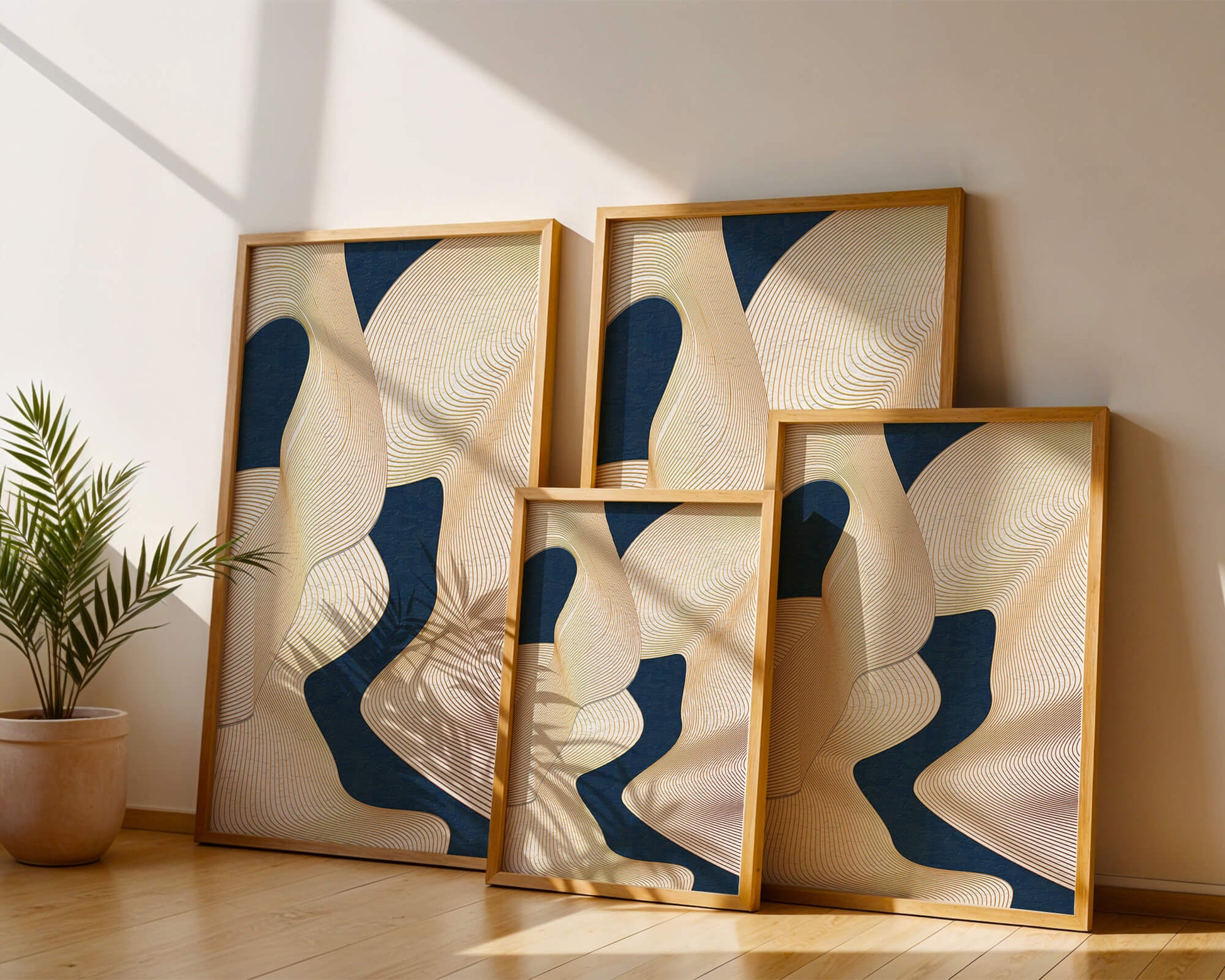 Lignes fluides abstraites sur fond bleu foncé