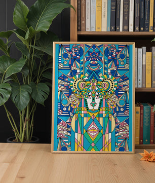 Geometrische Widder-Illustration in lebendigen Farben