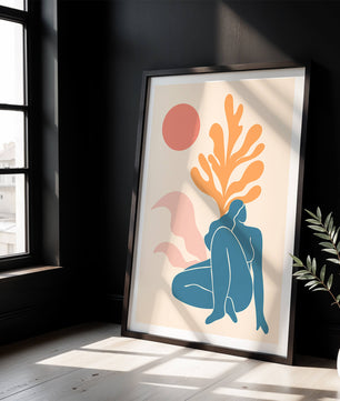 Abstract Nude Figure in Minimalist Design with Botanical Elements - Mi tienda