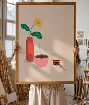 Cozy Breakfast with Coffee, Cake, and Sunflower in Vase - Mi tienda