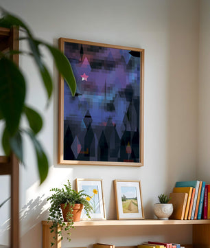 Geometrische abstrakte Kunst in lebhaften Blau- und Lilatönen