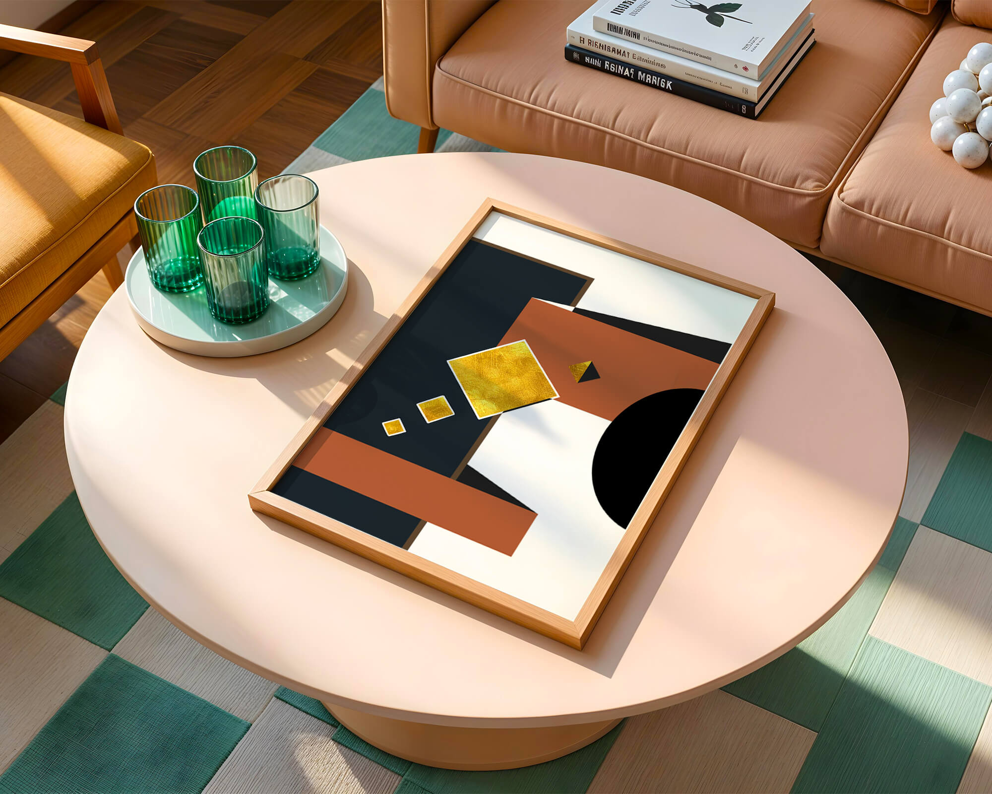 Abstract geometric art with gold accents and bold colors - Mi tienda