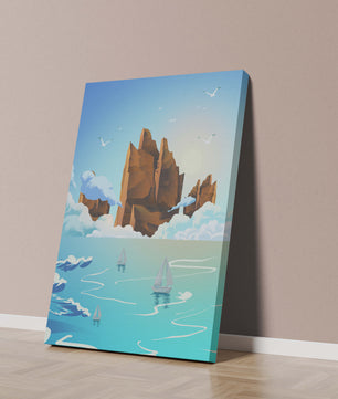 Majestic Sea Cliffs and Sailboats in Serene Landscape
