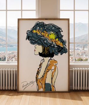 Portrait of a Fashionable Woman with a Large Hat and Gold Accents