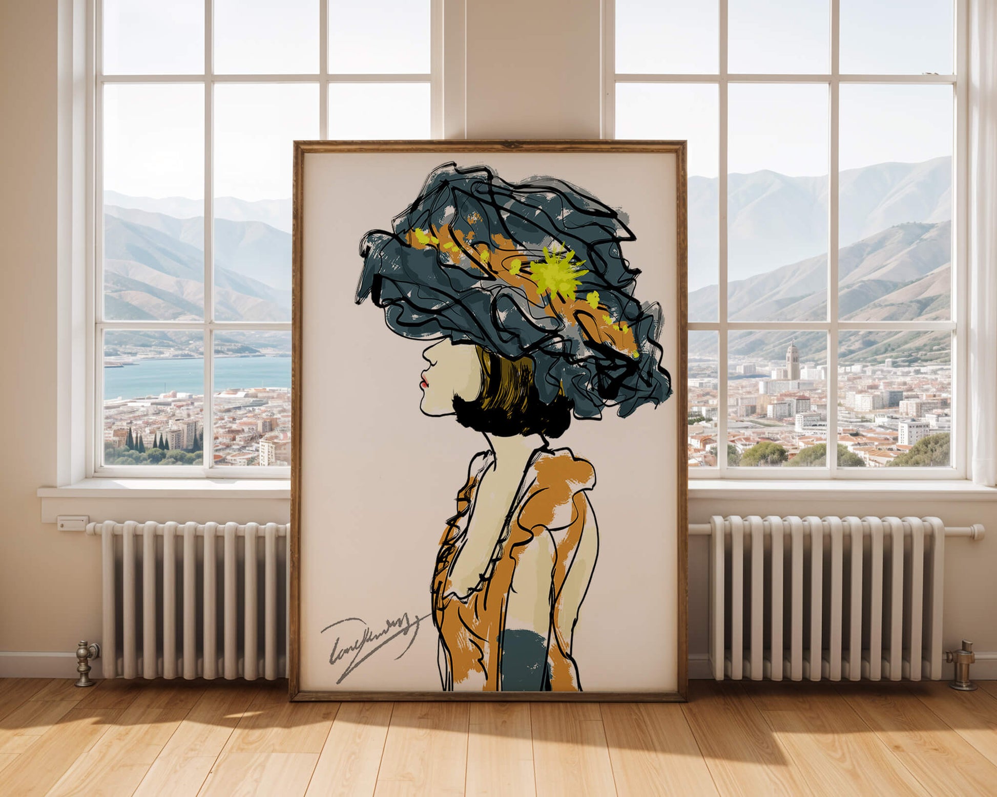 Portrait of a Fashionable Woman with a Large Hat and Gold Accents