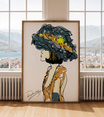 Portrait of a Fashionable Woman with a Large Hat and Gold Accents