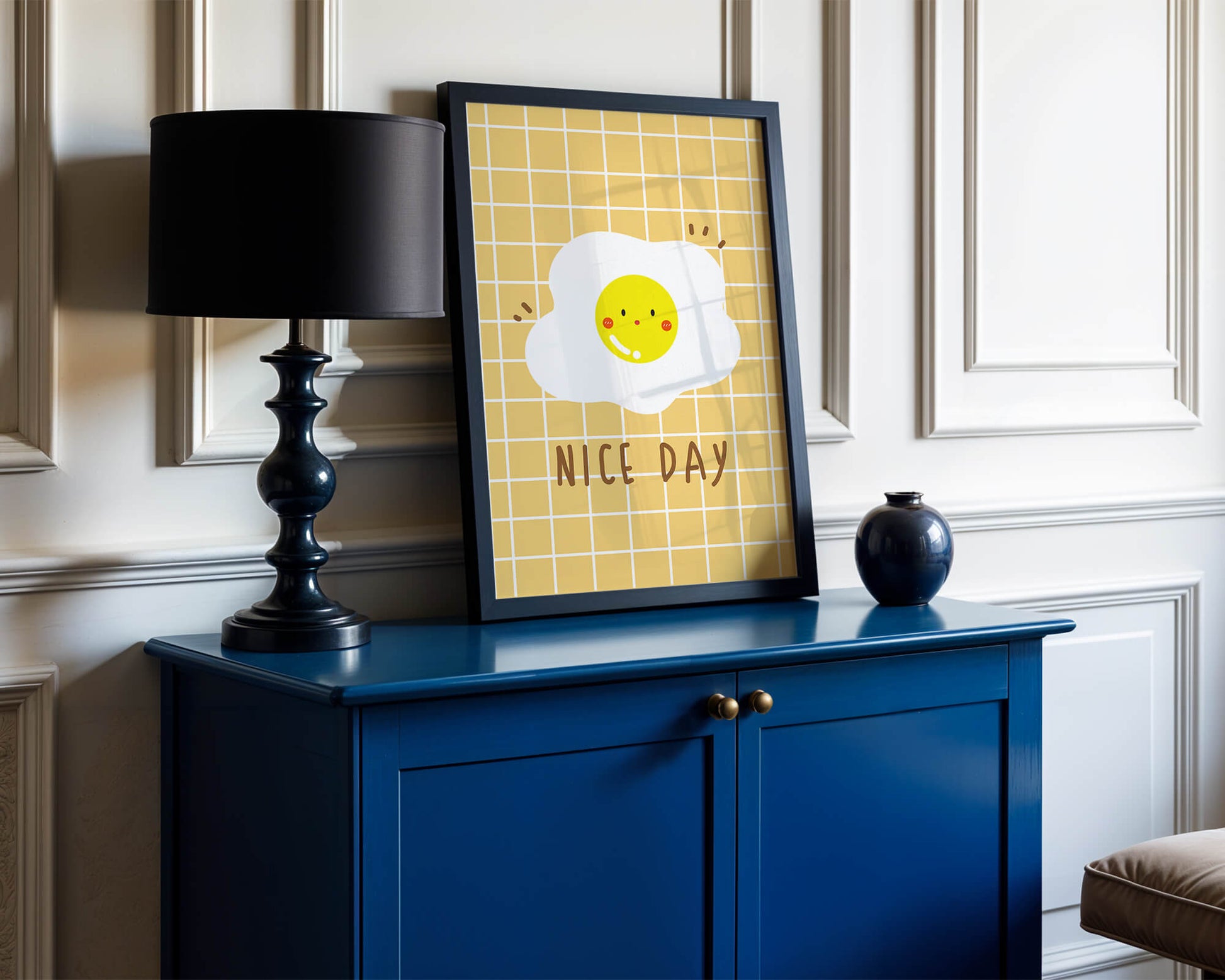 Cheerful egg illustration on yellow grid background