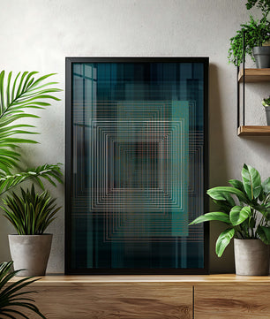 Art abstrait géométrique avec des carrés linéaires superposés