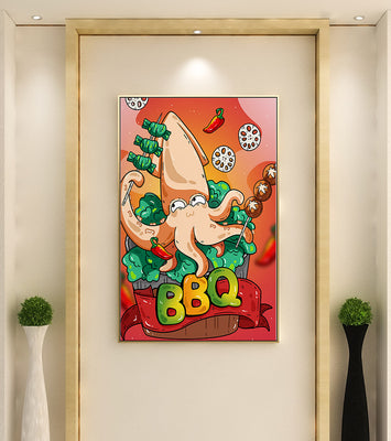 Quirky Cartoon Squid BBQ with Vegetables