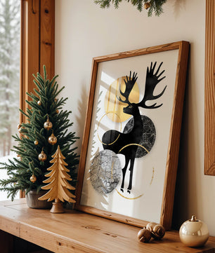 Zeitgenössische Elch-Silhouette-Kunst mit goldenen Akzenten und Marmorstruktur