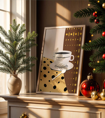 Contemporary Coffee Art with Geometric Patterns and Gold Accents
