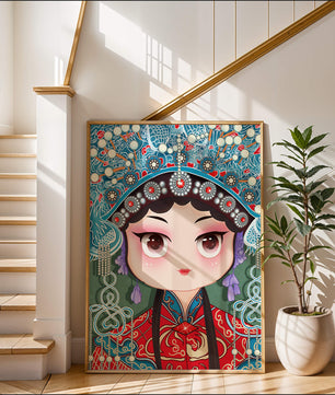 Cute Cartoon Character in Traditional Chinese Clothing with Intricate Headpiece