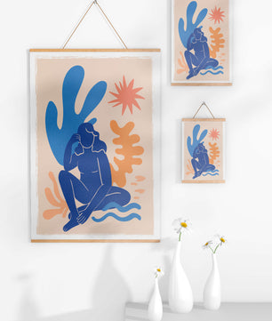 Abstract Illustration of a Blue Silhouette Woman with Organic Shapes