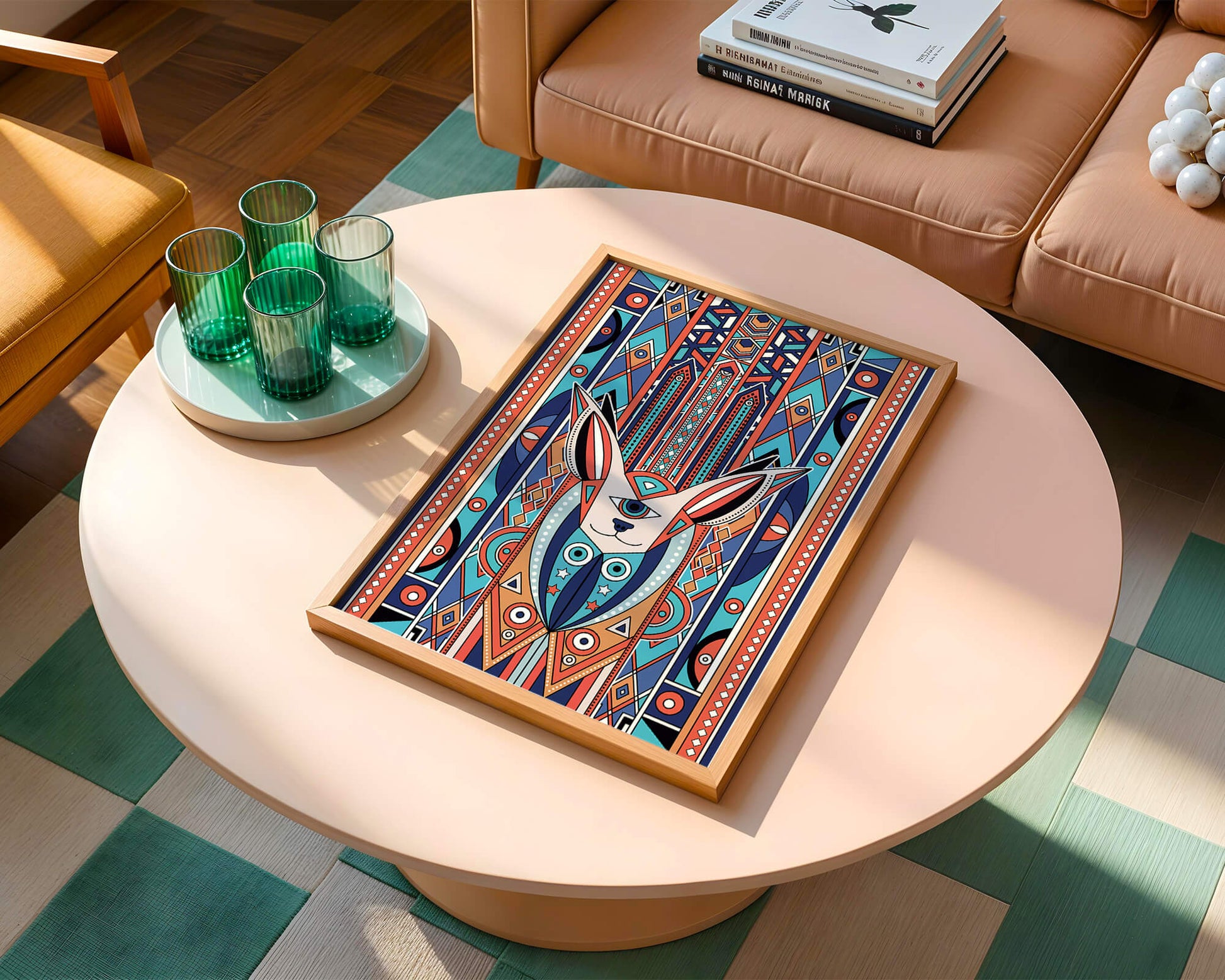 Diseño geométrico abstracto con motivo animal y patrones vibrantes