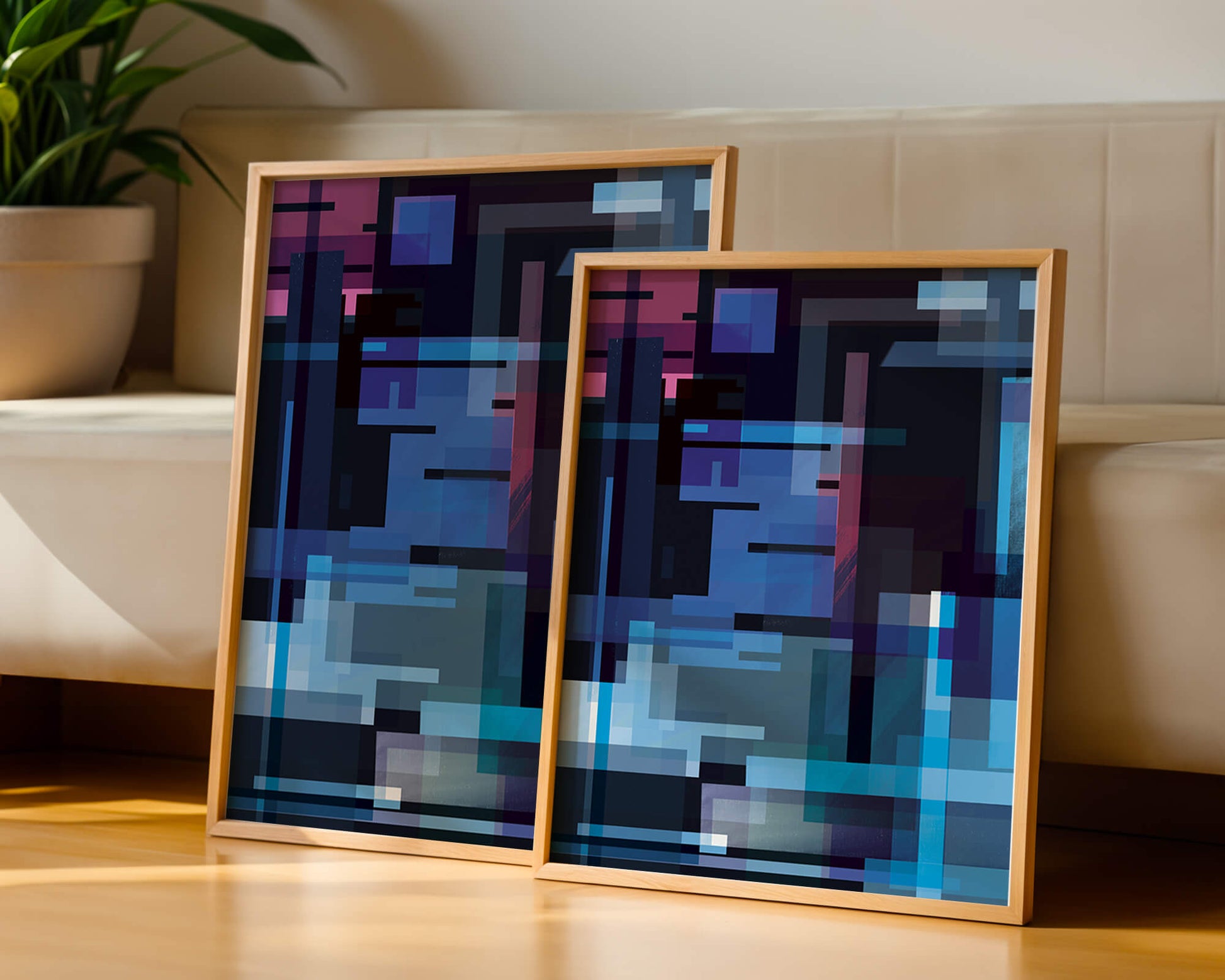 Abstract Geometric Digital Art with Blue and Purple Tones