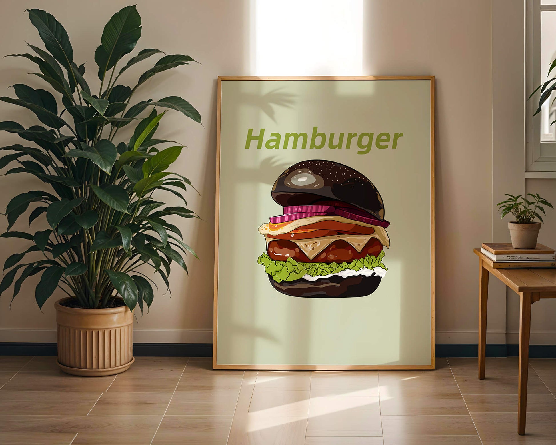Delicious hamburger illustration with vibrant ingredients
