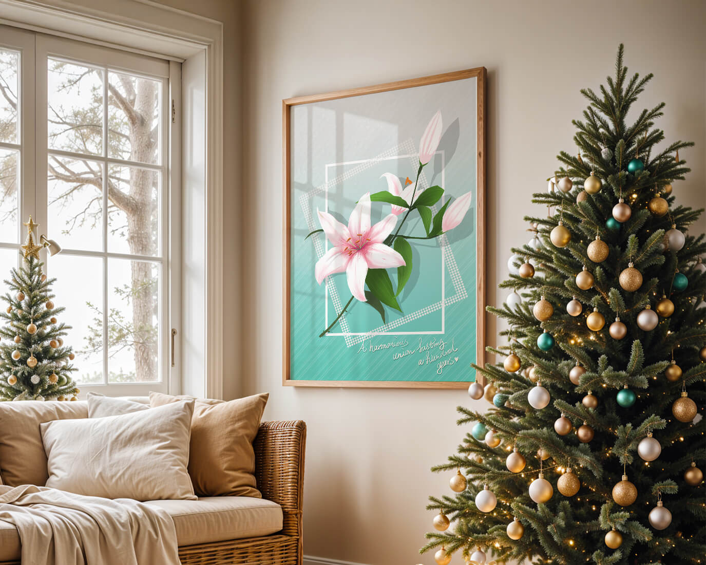 Elegant floral design with pink lilies and modern accents