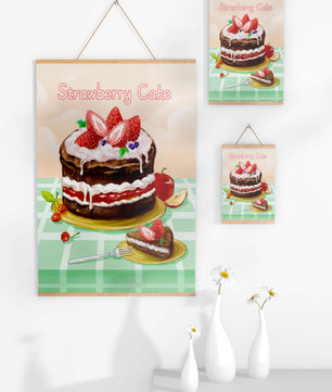 Delicioso pastel de chocolate y fresa con crema y frutas