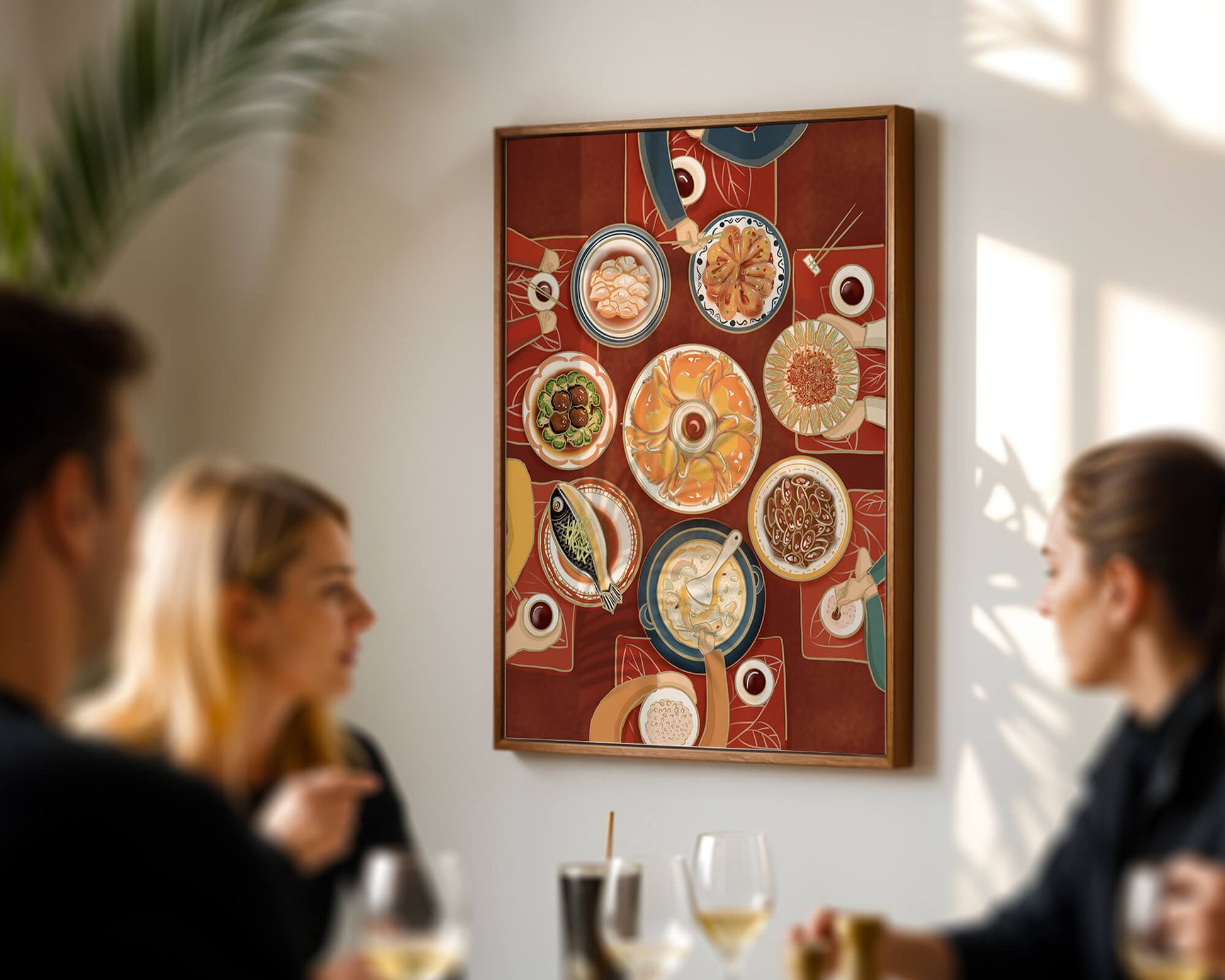 Colorful Chinese cuisine on a dining table with traditional dishes