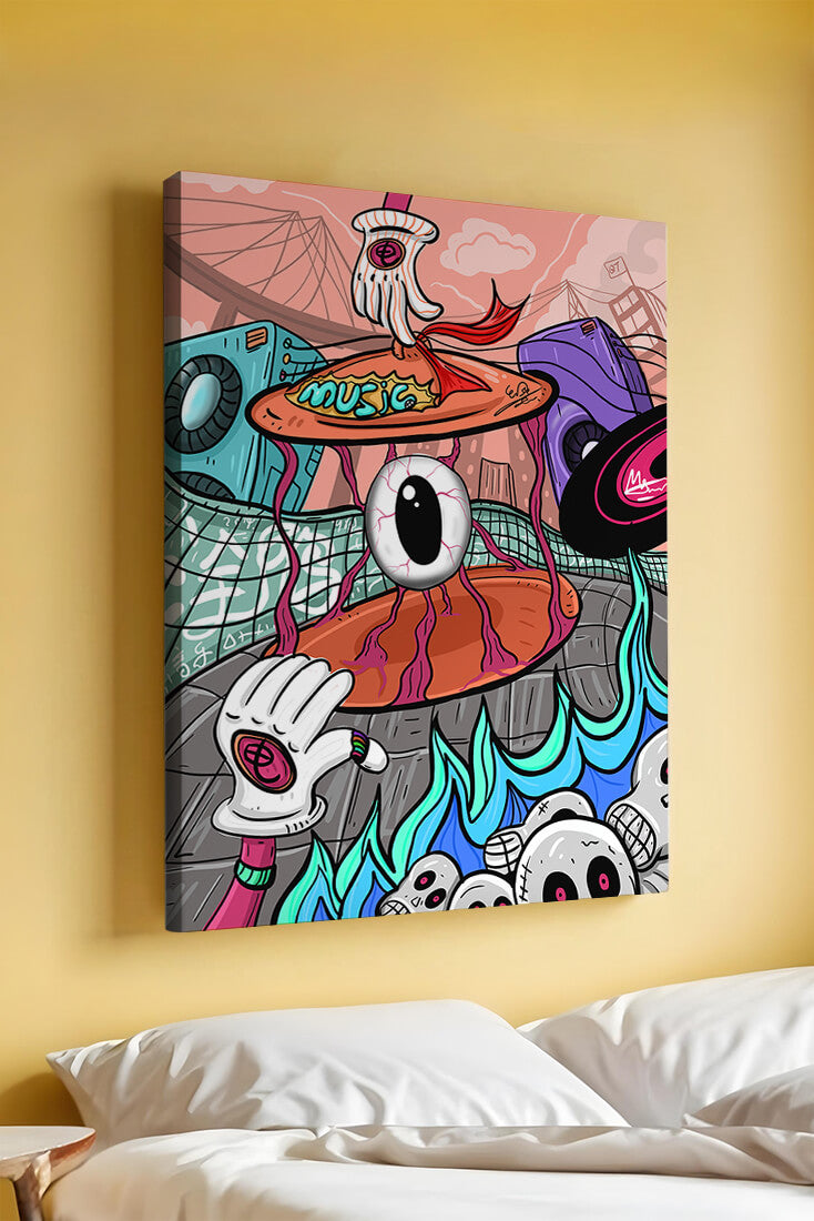 Colorful abstract surrealism illustration featuring vivid eye and surreal elements