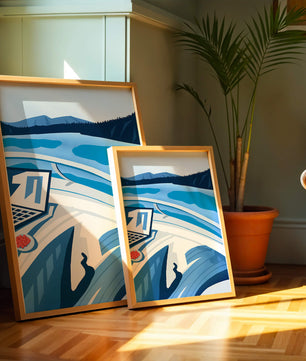Modern Laptop and Scenic Lake View Illustration